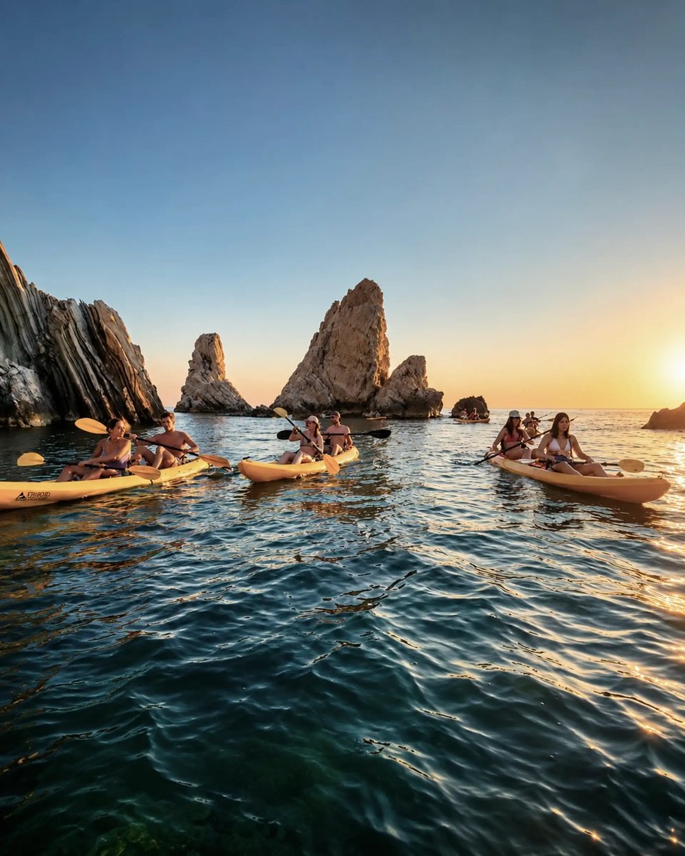 Sunrise kayaking by the sea cliffs